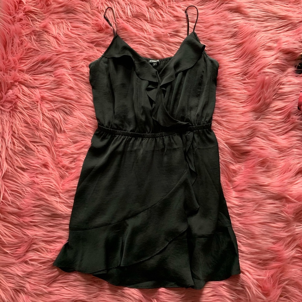 Black Silky V Neck Dress